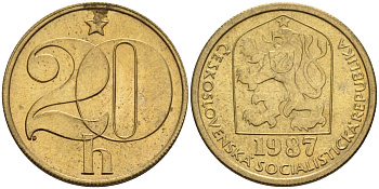 Чехословакия 20 геллеров 1987 KM 74 латунь 4152-845