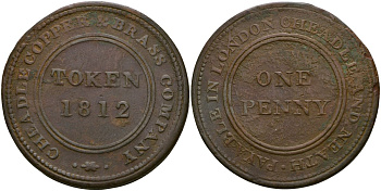 Великобритания, Стаффордшир 1 пенни 1812 Withers 667 медь 1526-845