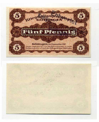 Германия 5 пфеннигов 1917 Гёттинген, лагерь военнопленных C-3020 бумага UNC (пресс) 7555-50-1-2