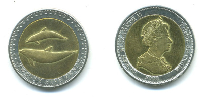 ТРИСТАН ДА КУНЬЯ 25 ПЕНСОВ 2008 ДЕЛЬФИНЫ KM 33 биметалл UNC 540-313