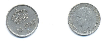 Испания 25 песет 1982 Хуан Карлос I (1975-2014) KM 824 медно-никель 54-1944