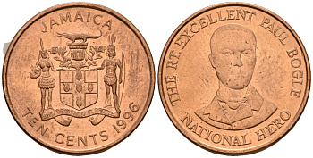 Ямайка 10 центов 1996 KM 146.2 сталь плакированная медью aUNC 4602-1121