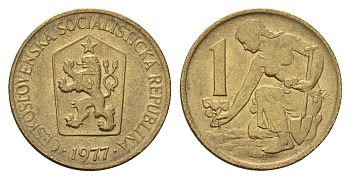 Чехословакия 1 крона 1977 Женщина сажает липовое дерево KM 50 алюминиевая бронза UNC 54-1544
