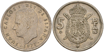Испания 5 песет 1975 (80) Хуан Карлос I (1975-2014) KM 807 медно-никель 210-357