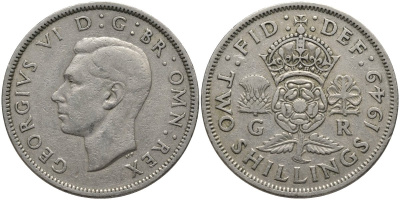 Великобритания 2 шиллинга (флорин) 1949 Георг VI (1936-1952) KM 878, Spink 4107 медно-никель 82-145
