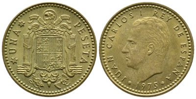 Испания 1 песета 1975 (78) Хуан Карлос I (1975-2014) KM 806 алюминиевая бронза 4610-155