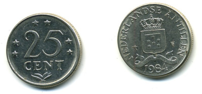 Нидерландские Антилы 25 центов 1984 Беатрикс (1980-2013) KM 11 никель 35-117