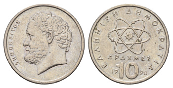 Греция 10 драхм 1990 Демокрит KM 132 медно-никель 4707-525
