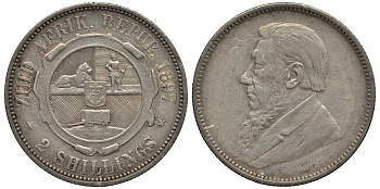 ЮАР, ZAR 2 ШИЛЛИНГА 1897 ЮЖНО-АФРИКАНСКАЯ РЕСПУБЛИКА ZAR ПРЕЗИДЕНТ КРЮГЕР, ПРОБА 925, ВЕС 11,31 ГР., ТИРАЖ 148000 ЭКЗ. KM 62 серебро 1520-314