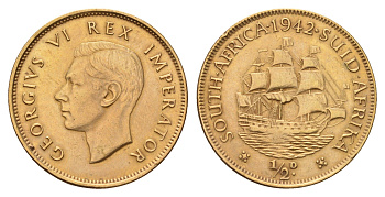 ЮАР 1/2 пенни 1942 Георг VI (1936-1952) KM 24 бронза 56-1237