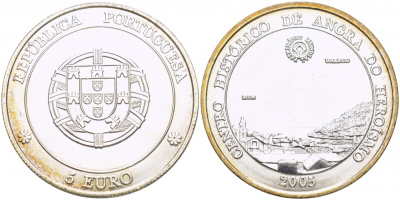 ПОРТУГАЛИЯ 5 ЕВРО 2005 ИСТОРИЧЕСКИЙ ЦЕНТРА АНГРЫ KM 760 серебро UNC 06-204-25