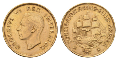 ЮАР 1/2 пенни 1942 Георг VI (1936-1952) KM 24 бронза 56-1237
