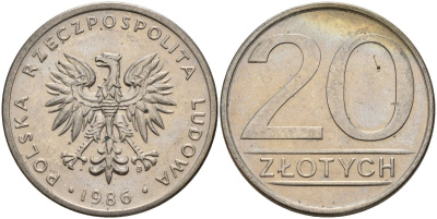 Польша 20 злотых 1986 MW Y 153.1 медно-никель 4187-713