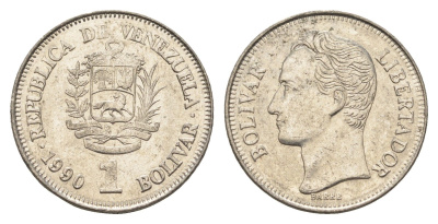 Венесуэла 1 боливар 1990 Симон Боливар Y 52a.2 сталь плакированная никелем 4662-857