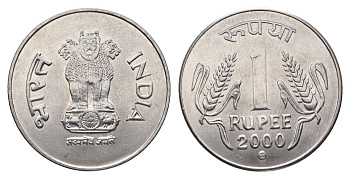 Индия 1 рупия 2000 KM 92.2 нержавеющая сталь UNC 4688-1256