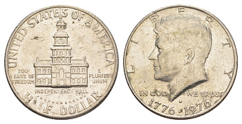 США 1/2 доллара (50 центов) 1976 D, 200 лет независимости, Джон Кеннеди KM 205 медь плакированная медно-никелем aUNC 4557-435