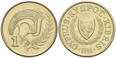 Кипр 1 цент 1991 KM 53.3 никель латунь 4174-1136