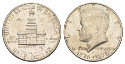 США 1/2 доллара (50 центов) 1976 D, 200 лет независимости, Джон Кеннеди KM 205 медь плакированная медно-никелем aUNC 4557-435