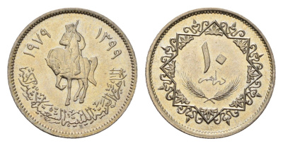 Ливия 10 дирхамов 1979 год-тип KM 20 сталь плакированная никелем UNC 4679-451