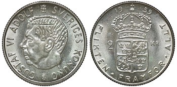 Швеция 2 кроны 1959 TS, Густав VI Адольф (1950-1973) KM 827 серебро 4179-1334