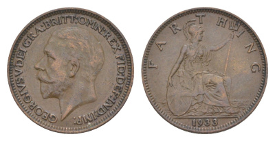 Великобритания 1 фартинг 1933 Георг V (1910-1936) KM 825, Spink 4061 бронза 3851-1169