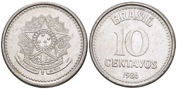 БРАЗИЛИЯ 10 СЕНТАВО 1986 РЕФОРМА 1986-1989 KM 602 нержавеющая сталь 100-117