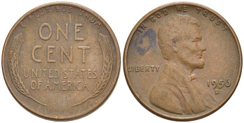 США 1 ЦЕНТ 1956 D, ЛИНКОЛЬН KM А132 медь цинк 218-1028