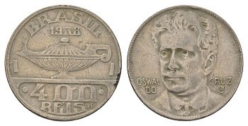 Бразилия 400 реалов 1938 Освалду Крус KM 539 медно-никель 4624-1256