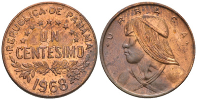 Панама 1 сентесимо 1968  KM 22 бронза  aUNC  4609-815