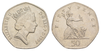 Великобритания 50 пенсов 1997 Елизавета II (1952-2022) KM 940.2, Spink 4351 (H7) медно-никель 4637-111