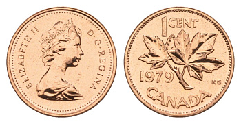 Канада 1 цент 1979 Елизавета II (1952-2022), кленовый лист KM 59.2 бронза PROOF-LIKE (BU) 4630-933
