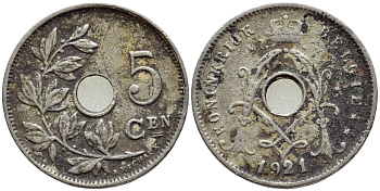 Бельгия 5 сантимов 1921 Belgie KM 67 медно-никель 4396-347