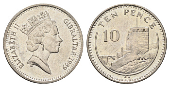 Гибралтар 10 пенсов 1989 KM 23.1 медно-никель 4666-322