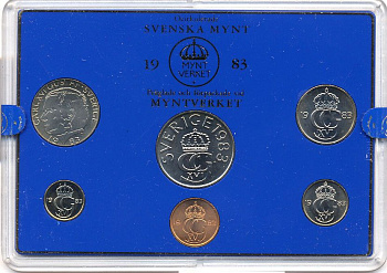 Швеция набор монетного двора из 6 монет 1983 в пластике, Карл XVI Густав (1973- ) KM MS27 UNC 5-4-2-65