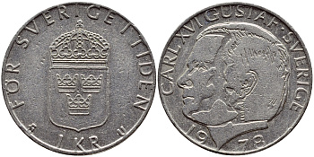 Швеция 1 крона 1978 Карл XVI Густав (1973- ) KM 852 медь плакированная медно-никелем 4397-913
