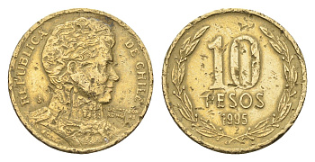 Чили 10 песо 1995 KM 228 никель латунь 4664-431
