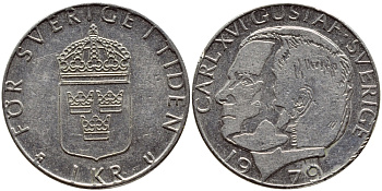 Швеция 1 крона 1979 Карл XVI Густав (1973- ) KM 852 медь плакированная медно-никелем 56-1053