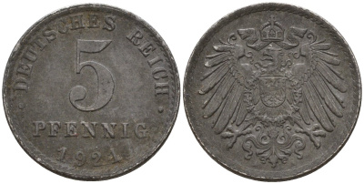 Германия 5 пфеннигов 1921 A KM 19, J. 297 железо 4151-633