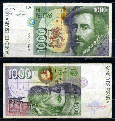 Испания 1000 песет 1992 Pick 163 (2) бумага 7183-42-3-1