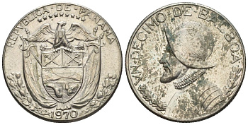 Панама 1/10 бальбоа 1970  KM 10 медь плакированная медно-никелем  aUNC  4609-924