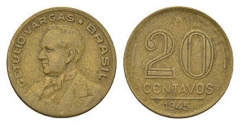Бразилия 20 сентаво 1945 Жетулиу Варгас KM 556a алюминиевая бронза 4625-938
