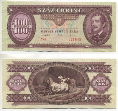 ВЕНГРИЯ 100 ФОРИНТОВ 1993 Pick 174b бумага 6287-38-2-2