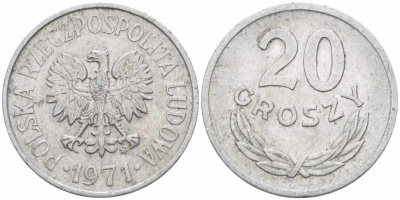 ПОЛЬША 20 ГРОШЕЙ 1971 MW KM А47 алюминий 60-1112