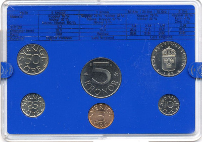 Швеция набор монетного двора из 6 монет 1981 в пластике, Карл XVI Густав (1973- ) KM MS19 UNC 7-5-7-180