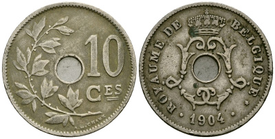 Бельгия 10 сантимов 1904 Belgique KM 52 медно-никель 4172-747