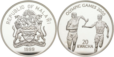 Малави 20 квача 1999 XXVII Олимпийские игры, Сидней 2000, эстафета KM 115 серебро PROOF 00-00