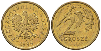 Польша 2 гроша 1999 MW KM 277, Parchimowicz 702f латунь UNC 4567-1046