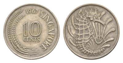 Сингапур 10 центов 1976 морской конёк KM 31 медно-никель  4640-559