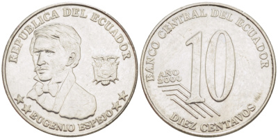 ЭКВАДОР 10 СЕНТАВО 2000 ЭУХЕНИО ЭСПЕХО KM 106 сталь 66-911