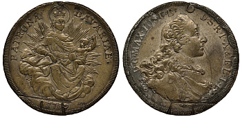 Бавария 1 талер 1760 Максимилиан III Иосиф (1745-1777), мадонна, новый чекан KM к 234.1, Dav. к 1953 медь 413-3331